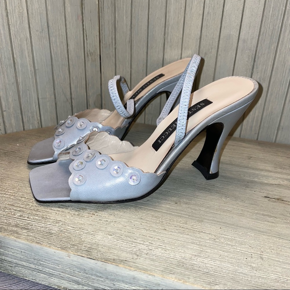 Sesto Meucci Baby Powder Blue Leather Slingback Heels 4M